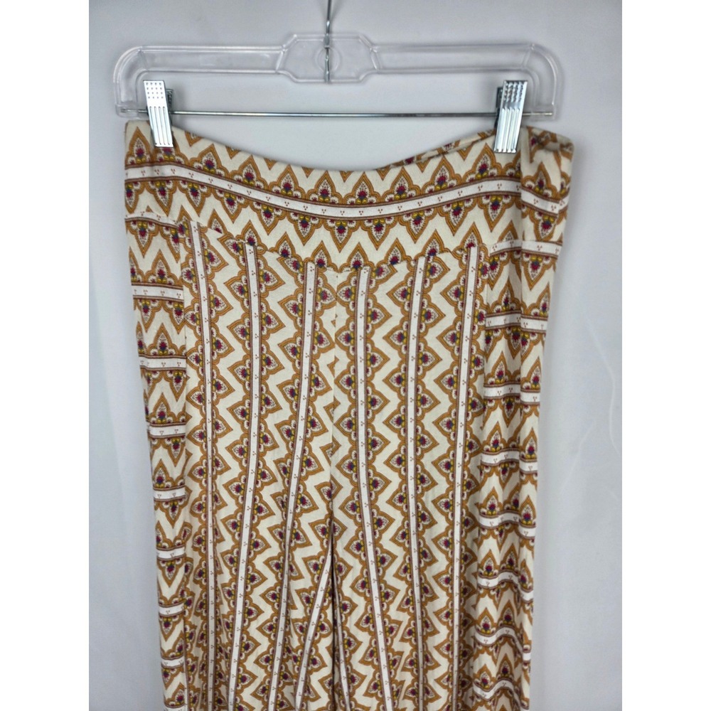 Farm Rio Anthropologie Wide Leg Pants Size M Tan Geometric Knit Pull On Boho - Picture 5 of 14
